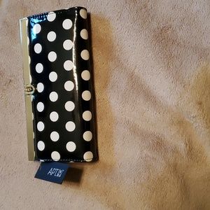 Apt. 9 Black and White Polka Dot Patent Clutch Wallet